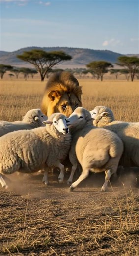 Will anyone come to save the flock of sheep from the lion’s attack?🦁🐑🚨❓ #lion #sheep #rescue #danger