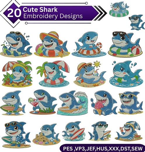 Baby Shark Machine Embroidery Designs Bundle, Summer Kids Patterns (digital Download) - Etsy