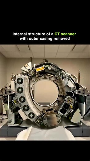 CertifiedExpert | A CT scan machine without its outer cover reveals pure medical engineering. Inside the ring, an X-ray tube and detector array rotate at... | Instagram