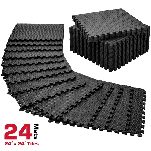 ARVAKOR Extra Thick Puzzle Exercise Mat, EVA Foam Interlocking Tiles for Protective, Cushioned Workout Flooring for Home and Gym Equipment, Black - 1/2 inch - 96 Sq Ft - 24 Tiles