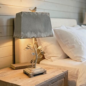 French Country Floral Table Lamp – Distressed Farmhouse Accent Light - Etsy