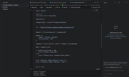 A few weeks ago in my Python class, I learnt about APIs, so I was given a task to build a Crypto Price Fetcher using the CoinGecko API. 𝗧𝗵𝗲 𝗚𝗼𝗮𝗹 Fetch the live prices of Bitcoin and Ethereum… | Victory Nwadike