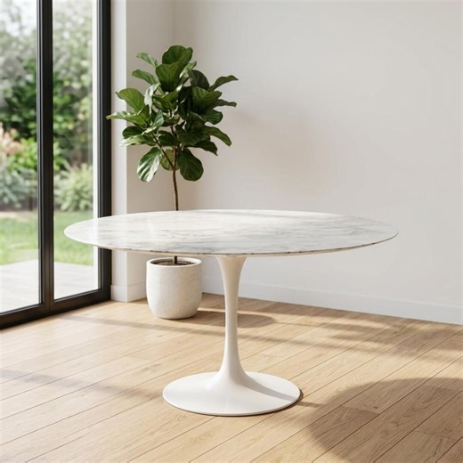 White Marble Dining Table | Mid-century Modern Tulip Pedestal Base - Etsy