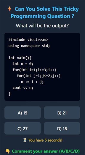 🔥 Nested Loop Output Question #33 | C++ Tricky Sum Logic Explained #shorts