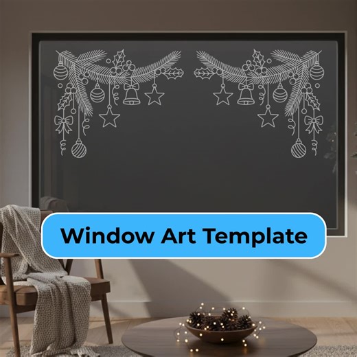 Christmas Garland Chalk Marker Design – Corner Window Art Template – Printable Tracing PDF (normal   Mirrored) - Etsy