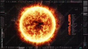 Futuristic motion element user interface information technology virtual head up display for background computer desktop screen display with digital Holographic Sun