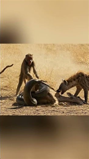 Wild Battle on the Savannah | Baboon & Hyena vs Giant Python for Survival