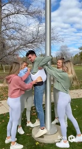 Blonde sorority girls give guy a flagpole wedgie