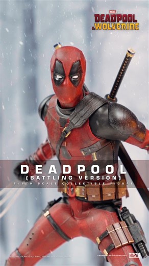 Hot Toys on Instagram: "Get ready to add some chaos to your collection with the 1/6th scale Deadpool (Battling Version) Collectible Figure! Who needs a healing factor when you look this good? This figure features a skillfully crafted Wade Wilson head sculpt with separate rolling eyeballs, a newly developed partially masked head, and a fully masked head with interchangeable eye pieces. Equipped with a battle-worn suit and an arsenal of weapons (undoubtedly including Wolverine’s bones and claws), 