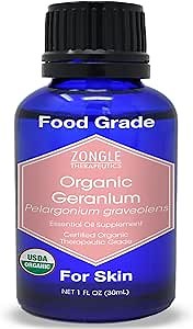 Organic, Geranium Essential Oil, Food Grade, for Skin – 100% Pure, Geranium Oil, by Zongle Therapeutics, 1 OZ