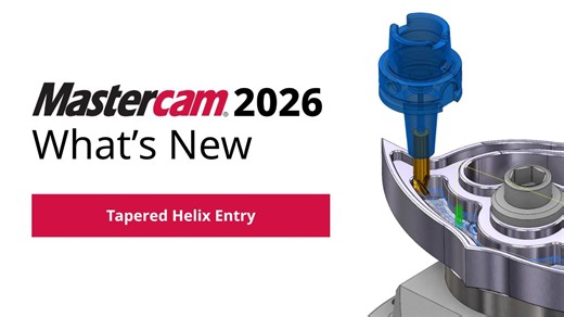 Check out the new Tapered Helix entry in 2D Dynamic and OptiRough toolpaths -perfect for deep pockets and tight spaces. It improves chip flow, reduces heat, and cuts more smoothly by entering with a tapered ramp. 🎥 See how it works in our newest What's New video! #Mastercam #Mastercam2026 #CADCAM #CNC #Manufacutring #Machining | Mastercam