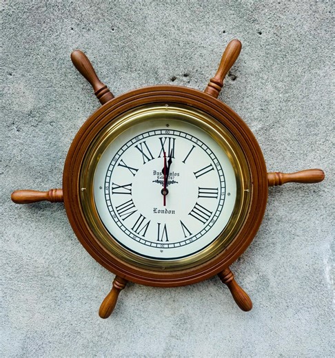 18" Wooden Ship Wheel Wall Clock – Nautical Coastal Wall Decor Gift - Etsy