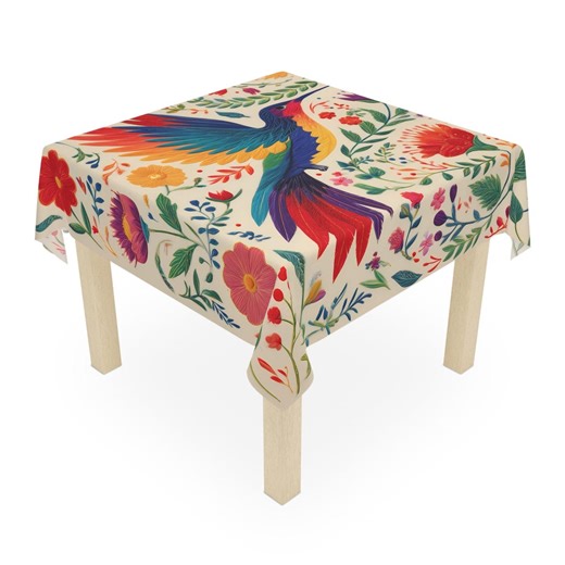 Colorful Hummingbird Floral Tablecloth | Bright Bird Table Cover, Botanical Print - Etsy