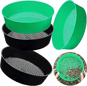 4 Pack Garden Soil Compost Sifter Round Plastic Sand Sieve, Sifting Pan Set for Gardening Home Plant Work with Small Rocks Gravel Sand