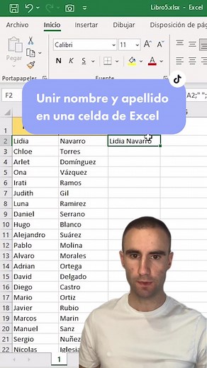 ExcelConÁlvaro Formación Excel (@excelconalvaro) - Unir nombre y apellido en una sola celda en Excel