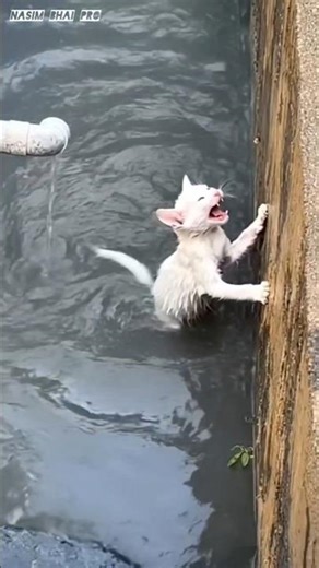 Heartbreaking Moment! Poor Cat Crying in Water Until This Man Helped #cat #kitten #animals #rescue