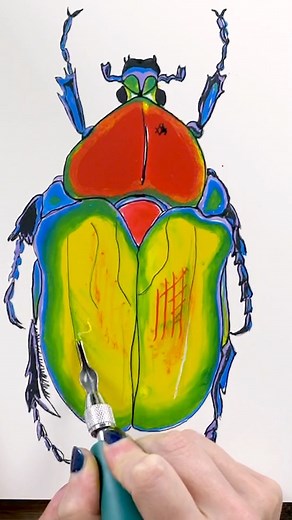 Use inks to make a colorful beetle painting 🪲 See the full instructions and materials list at our link in profile! Materials: Ampersand Claybord, Daler-Rowney FW Acrylic Water-Resistant Artists Inks, Speedball Hunt School Dip Pen, Speedball Hunt Globe Bowl Pointed Dip Pen, Blick Lino Cutter Set _______________ #blickartmaterials #inkpainting #inkwork #inkart #bugart #beetleart #insectart #createwithblick | Blick Art Materials