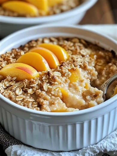 Peach Baked Oatmeal Delight Ingredients: 2 cups rolled oats 1 teaspoon baking powder 1/2 teaspoon salt 1 teaspoon cinnamon 2 cups milk (dairy or non-dairy) ...... Full Recipe in Coʍmеոτ 💬 | Cricket Is Love