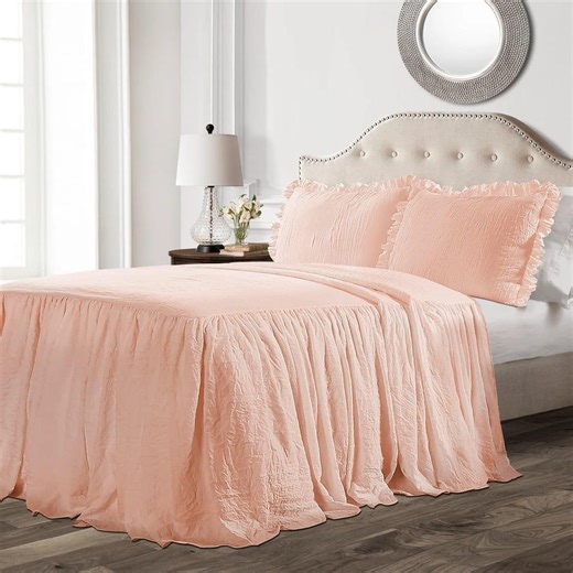 Oversized Ruffle Skirt Bedspread Set - French Country Luxurious Solid Color Soft Crinkle-textured Lightweight Vintage, Shabby Chic Bedding - Etsy