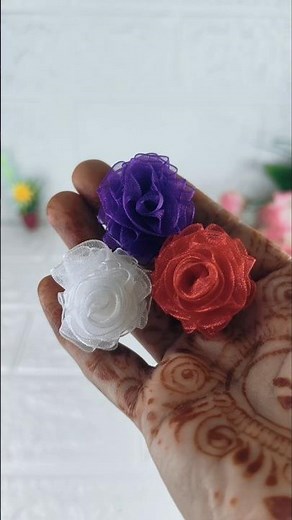 DIY organza ribbon flowers 🌹 art #shortsfeed #shorts #flowers