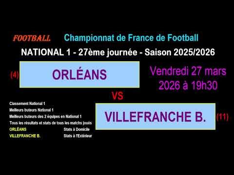 ORLÉANS - VILLEFRANCHE BEAUJOLAIS: Matchday 27 National 1 - Stats, info, Predictions - Foot 2025/26