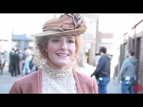 On set of Murdoch Mysteries with Helene Joy