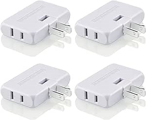 3 Way Flat Wall Outlet Extender AC Adapter, 2-Prong Mini Outlet Adapter 180 Degree Rotation Adjustable Socket Converter for Home and Travel (White-4 PACK)