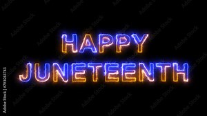 Juneteenth Animation with multicolor glowing text effects and neon sign lights on a black background. Excellent for movies, presentations, videos, and television shows in 4K. Happy Juneteenth. Stock Video