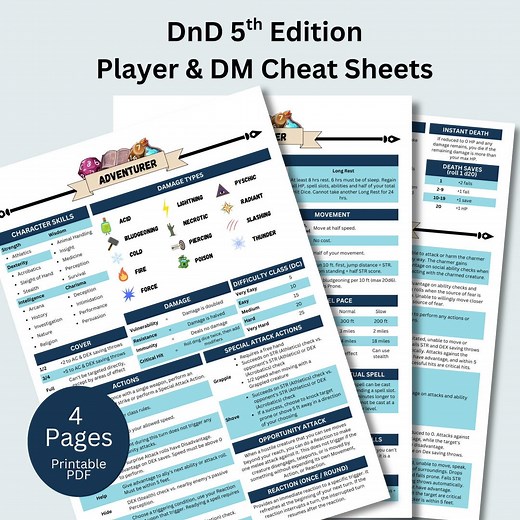 Dnd 5e Cheat Sheets – Quick Reference Guide for Players & Gms (PDF Download) - Etsy