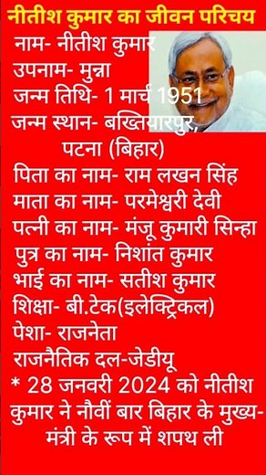 नीतीश कुमार का जीवन परिचय/Biography of Nitish Kumar/Nitish Kumar ka jivan Parichay