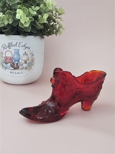 Fenton Ruby Red Amberina Glass Shoe - Etsy