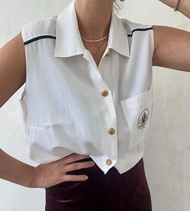 Beautiful Vintage Blouse Sleeveless in White 80s 90s Marine Style - Etsy Canada