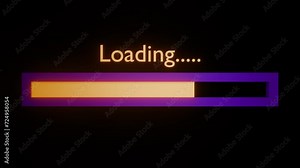 Loading bar on black background. Loading done. Retro design style. Purple and cyan colors. Abstract beautiful loading bar animation done