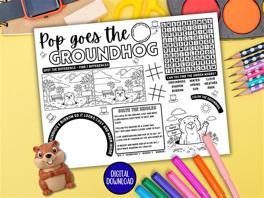 Groundhog Day Activity Coloring Placemat Printable for Kids, Groundhog Classroom Morning Work, Spring Recess Activity, Groundhog Day Party - Etsy