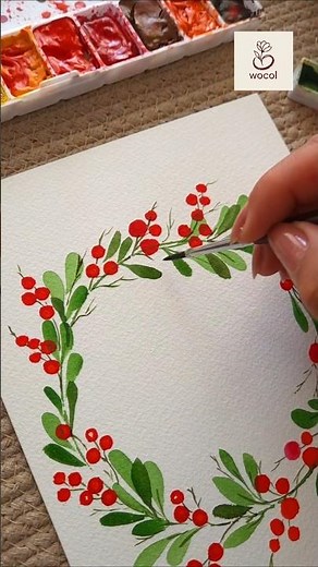 Paint a Christmas greeting card in 10 minutes using bowl and q-tip | Last minute greeting card idea