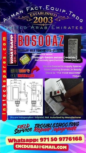 Balluff Service | Ready Stock Spares@Dubai BOSOOAZ Photoelectric Sensors BLE 15K R F5 P S75, BOS00AZ