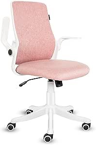 Fullwatt Office Chair Mid-Back Ergonomic Computer Desk Chair Swivel Adjustable Task Chair with Flip-up Armrests (Pink)