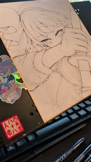 【#東方project 】色紙妖夢線画(最後に完成イラストもあるよ！)#アナログイラスト #メイキング