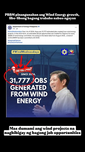 Mas Malinis na Enerhiya, Mas Maraming Trabaho!” Wind energy projects ni PBBM, tunay na nagbibigay pag-asa at kabuhayan. Salamat, Mr. President! #BagongPilipinas #WindEnergyPH #CleanEnergy #RenewableEnergy #TrabahoParaSaLahat #PBBM #ProgressPH #GreenEnergy #EnergiyangMalinis #JobCreationPH #ParaSaEkonomiya #SerbisyongTotoo #Philippines | Good Gov Corner
