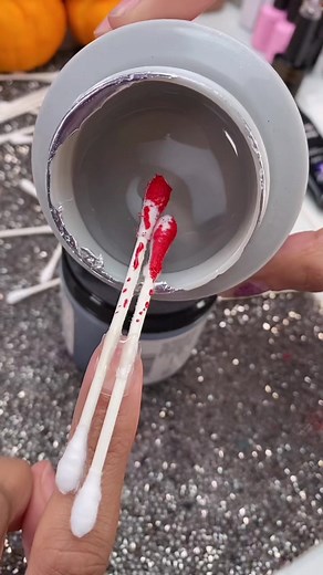Spooky Bloody Q-Tip Nail Tutorial for Acrylic Nails