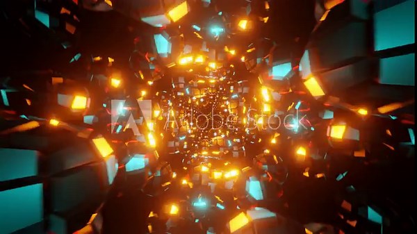 Hypnotic visuals of a dynamic VJ Loop, pulsating and flashing with neon backdrop.
