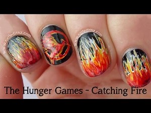Catching Fire Nail Art - Dry-Marbled Fire & Mockingjay Design