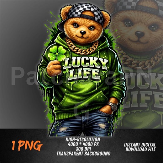 Lucky Life Bear PNG, Hip Hop Teddy Graffiti Design for T-shirt DTF Sublimation, Streetwear Digital Download - Etsy