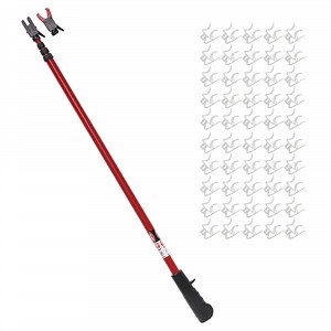 No Ladder Pro Max Holiday Décor Hanging Pole with Dual Heads, Includes 50 Clips for Shingles, Gutters, and Eaves