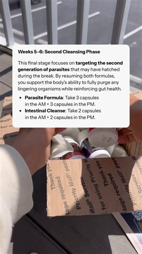 SCREENSHOT THE PROTOCOL 📸☝️ Our Complete Parasite Detox serves as a 6 WEEK PARASITE PROTOCOL with 4 days of preparation. This protocol includes 2 bottles of our Parasite Formula & 2 bottles of our Intestinal Cleanse Formula. Formulated to gently yet effectively cleanse the bowels, strengthen the intestinal walls from the damage & toxins these micro-organisms release once eliminated. When followed properly, this 6-week cleanse supports a full-cycle purge, leaving your internal terrain clearer, s
