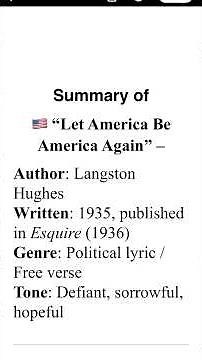 Let America be America Again Summary