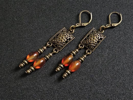 Carnelian Boho Style Earrings, Inspired By Ancient Roman Jewellery, Antique Bronze Earrings