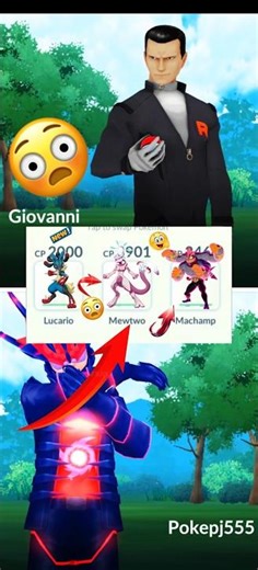 😳My team LUCARIO MEWTWO G-MAX MACHAMP vs Giovanni battle in Pokemon go