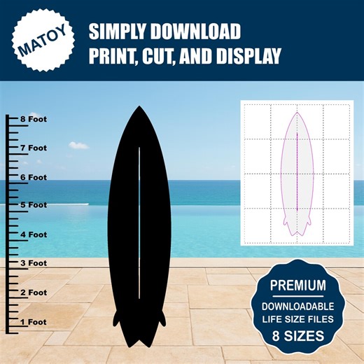 Surfboard Template | Life Size Printable Pattern – Beach Party / Luau Decor – Yard Art - Etsy