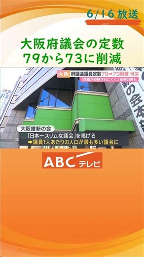 大阪府議会の定数削減案可決 79→73に6議席減 来年4月の統一地方選挙から適用 「日本一スリムな議会」に 「民意が反映されにくくなる」反対会派からは批判も